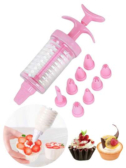 1 set/8 pièces Outils de cuisson et de pâtisserie, Set de seringue de décoration de dessert, Pistolet à poche + Douille à poche, Dispositif de montage de fleurs en plastique, Pistolet de montage de fleurs à la crème, Kit de décoration de gâteau à la poche, Tétines de lait, Douilles à poche, Ustensiles de cuisson, Fabrication, Douilles pour biscuits Seringue à poche, Décorateur de dessert, Outils de décoration de gâteau, Ustensiles de cuisson de gâteau