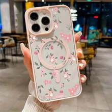 A Floral Ultra-Transparent Magnetic Round Soft Phone Case, Suitable For IPhone 16 Pro Max, 16, 15 Pro, 14 Plus, 13, 12 Pro, 11 Pro Max, X, XS Max Series Phone Protection. - 1pc - 查看 3