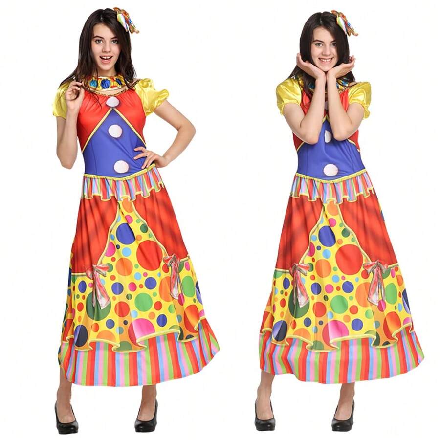 Adult Rainbow Circus Clown Costume For Women Funny Joker Girls Birthday Carnival Party Outfit Sweet Clothes - Women's - View 1
