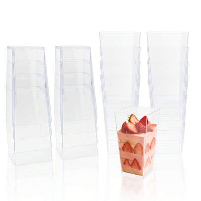 方形甜点杯，塑料高直方形慕斯杯，蛋糕杯，自助餐杯和沙拉杯，10/20/50个装