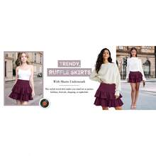 Women's High Waist Ruffle Mini Skirt, Cute Tiered Short Skirt With Shorts Liner - 白花 - 查看 6