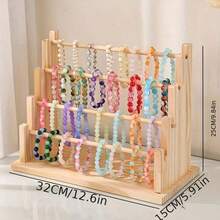 Wooden Bead Bracelet Display Stand, DIY Jewelry Organizer, Handmade Crafts Storage Rack, No Power Required, Artistic Bead Necklace Holder For Stalls, DIY Jewelry Display And Packaging Supplies - cột gỗ bốn lớp - Xem 6