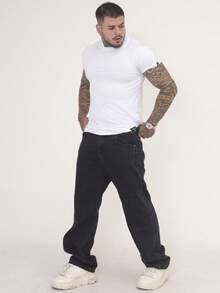 Men's Oversized Wide Leg Balloon Jeans Without Elastane - 黑色大理石紋 - 查看 3