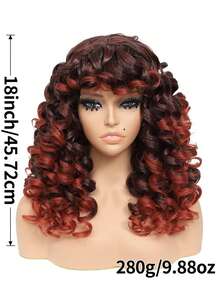 Curly Wigs For Women Long Curly Afro Wig With Bangs For Women Big Bouncy Fluffy Synthetic Fiber Glueless Hair For Cosplay And Daily - 漸層紅色 - 查看 3