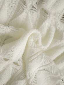 秋冬季露肩系带套头毛衣，独特镂空长袖针织上衣，适合早春穿着 - 杏色 - 查看 9