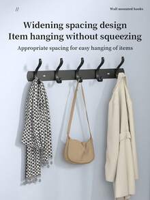1 Piece Of Black Ruyi [3 Hooks/4 Hooks/5 Hooks] Multifunctional Wall-mounted Clothes Hanger, Punch-free Hook In Bathroom Fitting Room, Used For Hanging Coats, Hats, Jackets, Clothes, Bathroom Supplies - Black - View 8