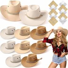 ¡RecomendadoCoume 20 piezas de sombreros de vaquero y bandanas al por mayor, sombreros de vaquero y vaquera para adultos, fiesta de disfraces, rodeo, fiesta de cumpleaños para hombres y mujeres! - Negro, café oscuro - Ver 3