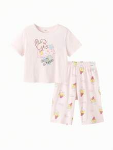 Balabala Baby Pajama Set, Short Sleeve Cotton Loungewear, Lightweight Summer Homewear - Red Hue - View 1