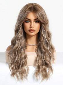 24 Inch Golden Bangs Long Curly Rose Net Wig, Soft Synthetic Hair, Fashion Essential, Comfortable & Natural-Looking, Suitable For Beginners, Suitable For Daily, Party, Cosplay, Music Festival And Other Occasions - Blonde Highlight - View 2