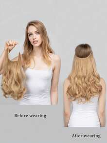 1pc Women's Lace Front Wig, Long Curly U-Part Wig, Synthetic Hair Extension - Multicolor - View 3