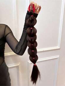 1pc Black Long Straight Ponytail Wig With Elastic Band, Women Synthetic Straight Hair Extension - Multicolor - View 9