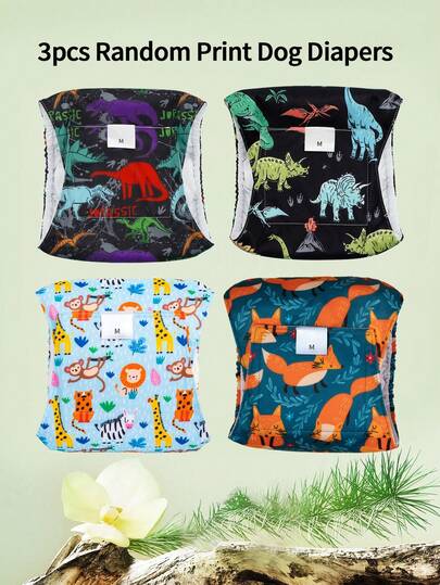 3pcs Random Print Reusable Male Dog Diapers