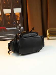 Fashionable Retro Rivet Lock Motorcycle Handbag, High-End Versatile Commuter Shoulder Crossbody Multifunctional Stylish Backpack - Black - View 2