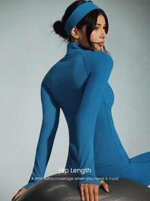 Slim-It Streamline Performance Secure Pockets Zip Up Long Sleeve Jacket Low Impact Yoga Daily Fall Glowmode Gym Clothes Women - 藍色 - 查看 2