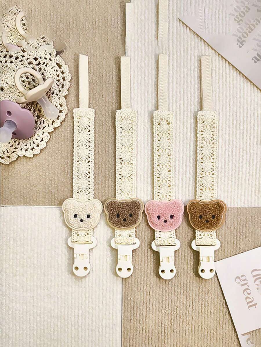 Clip de chupete de encaje con diseño de oso bebé, cadena de chupete para bebé, correa antiperdi da para juguete de dentición de bebé - Multicolor - Ver 1