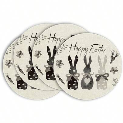 4pcs 14-Inch Round Carrot Rabbit Easter Happy Placemats, Spring Circular Table Mats For Dining Table Decor