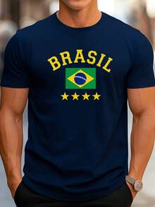 Men's T-Shirt Brazil National Team Retro Tetra Shirt 100% Cotton New Release - Màu xanh hải quân - Xem 2