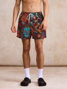 MAISONFOX Men's Skull Print Drawstring Waist Shorts With Pockets, Unique Fashion Beach Holiday Casual Shorts, Hawaiian & Campus Style - Multicolor - View 5
