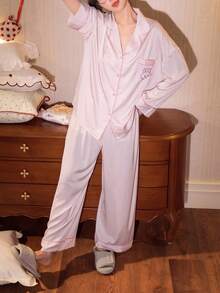 2pcs Disney Marie Cat Print Cotton Couple Pajama Set, Long Sleeve, Spring/Autumn - Pink - View 8