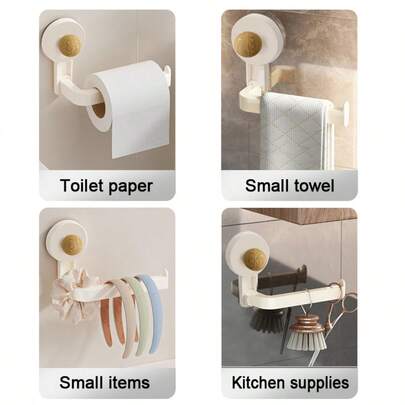 Suction Cup Wall-Mounted Toilet Paper Holder - Self-Adhesive Plastic Material Suitable For Kitchen And Bathroom - Multifunctional Paper Towel And Towel Storage Rack