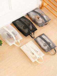 Túi đựng giày lưới thoáng khí có thể gấp gọn - Thiết kế trong suốt, túi đựng giày dung tích lớn bằng polyester, phù hợp cho phòng tập thể dục, du lịch, bãi biển và đựng mỹ phẩm/đồ dùng vệ sinh cá nhân - Màu be/đen, túi đựng giày có dây rút, túi che giày chống bụi di động dành cho nam và nữ, đồ dùng cần thiết khi đi du lịch, đồ dùng cần thiết khi đi nghỉ mát. - Nhiều màu - Xem 2