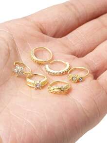12 chiếc khuyên mũi bằng thép không gỉ sáng bóng mạ vàng/bạc đính đá CZ AAA+, thiết kế hoa/lông vũ/ngôi sao, thích hợp để đeo hàng ngày, dự tiệc và trang trí cơ thể. - Vàng - Xem 5