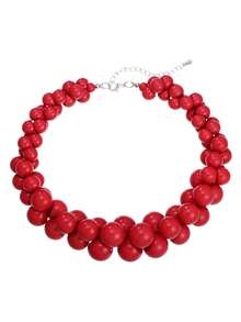 PHCOO 1pc Vintage Round Minimalist Beaded Resin Necklace, Essential For Summer Dresses - Red - View 14