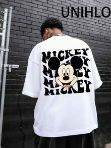 Disney UNIHLO  Street Life Men's Casual Loose Mickey   Cartoon  Print Short Sleeve T-ShirtSummer - trắng - Xem 2