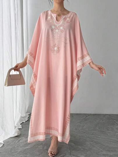 1pc Women's Loose V-Neck Pullover Printed Robe Dress, Elegant Arabic Style Long Dress, Luxury Holiday Party Gown, Perfect Gift For Mom, Daughter, Friend On Birthday, Mother's Day, Gala, Party, New Year