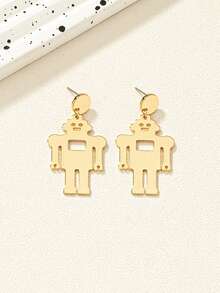 1对2026新款金色机器人卡通可爱镂空吊坠耳环，简约百搭光滑表面日常佩戴饰品 - 機器人耳環 - 查看 5