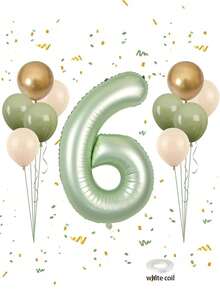40英寸橄榄绿数字1气球，橄榄绿一周岁生日气球，复古鼠尾草绿和金色乳胶气球，1个铝箔气球，适合婴儿派对、一周岁生日、丛林主题派对装饰 - 彩色 - 查看 15