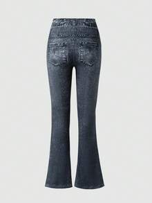 Tween Girls Denim Effect Print Flared Graffiti Letter Casual Comfortable Leggings - Multicolor - View 2
