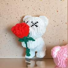 2996pcs Rose Bear Building Blocks Set, Romantic Bear Holding Rose, Ideal Gift For Couples And Parents, DIY Assembly - Multicolor - View 8