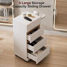 Salon Trolley Cart With Lockable Wheels, Rolling Hair Cart With 3 Dryer Holders For Hair Stylist, Wall Mount Makeup Organizer Stations Cabinet For Beauty Spa Barbershop Tattoo - 白色 - 查看 4