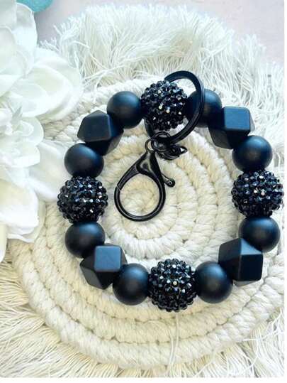 1个多巴胺水晶硅胶腕带钥匙扣，手链设计解放双手，办公人士实用配件