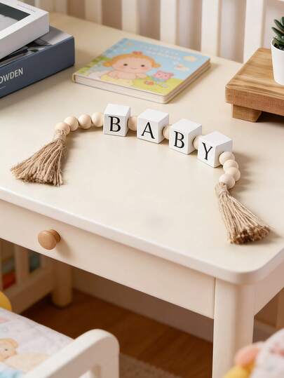 1pc Wooden Baby Letter Beads With Tassel For Room Decration Boys Bedroom Girls Bedroom Baby Room Nursery