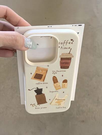 1个白色英式咖啡甜点极简全包覆TPU防震手机壳，适用于苹果17、16、15、14、13、12、11 Pro Max、Air和Series系列