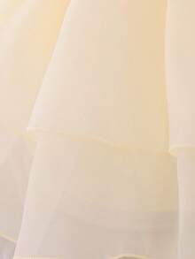 Baby Girls' Square Neck Ruffle Organza Cute Minimalist Princess Dress, Suitable For 1st Birthday Party, Wedding, Banquet, Vacation, Photo Shoot, Excluding Headband - Champagne - View 9