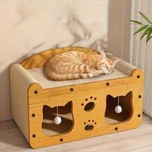 A 2-In-1 Cat Scratching Post And Cat Bed Set, A Multi-Functional Cat Sofa, A Scratching Post That Can Be Used In 4 Seasons, Made Of Sturdy Cardboard, With Multi-Layer Scratching Posts And Hanging Toys, An Interactive Playhouse For Kittens And Adult Cats, A Space-Saving Cardboard Cat Tree For Small Apartments, Easy To Assemble, Comes With Pom-Pom Toys, A Cat House/Cat Bed - An Indoor Cat Habitat, High-Quality Pet Furniture, Suitable For Multiple Cats. - 51*27*30CM - Xem 1