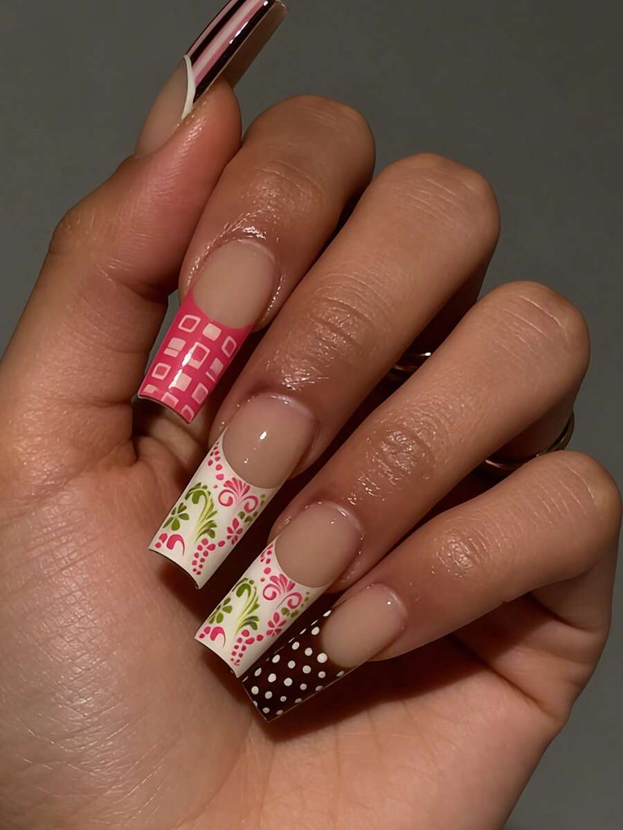 Upgrade Your Look With 24pcs Long Square Shape Press On False Classic White French Manicure Romantic Pink French Manicure Fake Nails Full Coverage Fake Nail Kit For Women And Girls Includes 1sheet Adhesive Tabs & 1pc Mini File Strip Jelly Gel Random Shipment - Multicolor - View 1