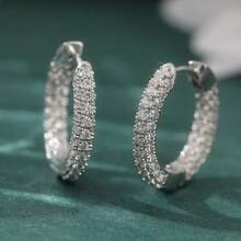 女士情人节成人礼物迷你经典耳环 - 銀色 - 查看 4