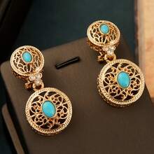 Herseygold 一对阿拉伯花卉图案耳环，中东新娘首饰，奢华结婚礼物 - 金色 - 查看 7