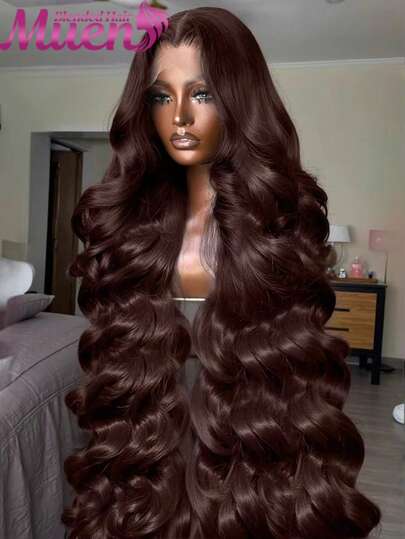 200% Density 34 Inch Body Wave Lace Front Wigs Upgrade Human Blended Hair 13x4 13x6 5x5 Glueless HD Transparent Lace Front Chocolate Brown Colored Wigs For Women Natural Hairline Brazilian Virgin Hair Lace Frontal Wig Pre Plucked With Baby Hair Hairline