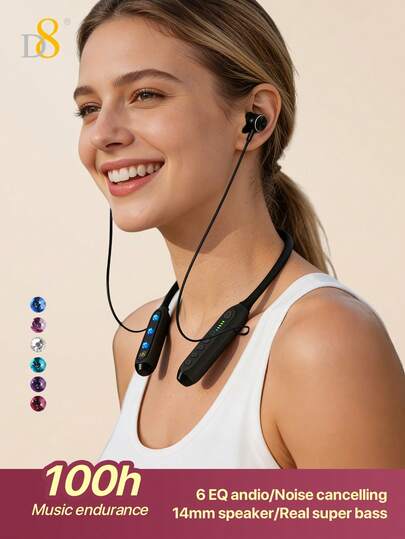 D8 Wireless Neckband Headphones | Superior Stereo Sound With Balanced Armature, Built-In Microphone | Long Battery Life & Extended Playtime Bluetooth Headphones | In-Ear Wireless Earbuds With Mic For Calls & Music | BT 5.3 Stable Connection, Compatible With IPhone & Android | Ideal For Work, Sports, Gym Running & Daily Commute | Valentine's Day Tech Gift For Her
