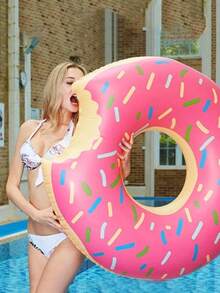 充气游泳圈，PVC材质，男女通用，腋下式设计，颜色包括绿色、粉色、巧克力甜甜圈形、西瓜形，适合沙滩派对、游泳池、海滩、夏季假期休闲游泳。 - 多色 - 查看 3