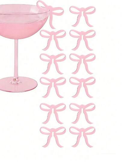 10pcs Acrylic Bow & Assorted Shaped Glass Decorations, Wine Labels, Birthday, Wedding Party Themed Decor Accessories, Christmas Decorations, Home Decor, Suitable For Birthday, Valentine's Day, Party, Wedding Or Anniversary, Mother's Day, Thanksgiving, New Year, Easter, Galentine's Day, Singles Party, Etc.