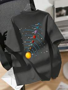 Camiseta con estampado del sistema solar para niño preadolescente, de tela suave y cómoda, adecuada para deportes al aire libre, uso casual diario, estilo callejero y de campus, top casual versátil y de moda para niños en primavera/verano - Gris Oscuro - Ver 5