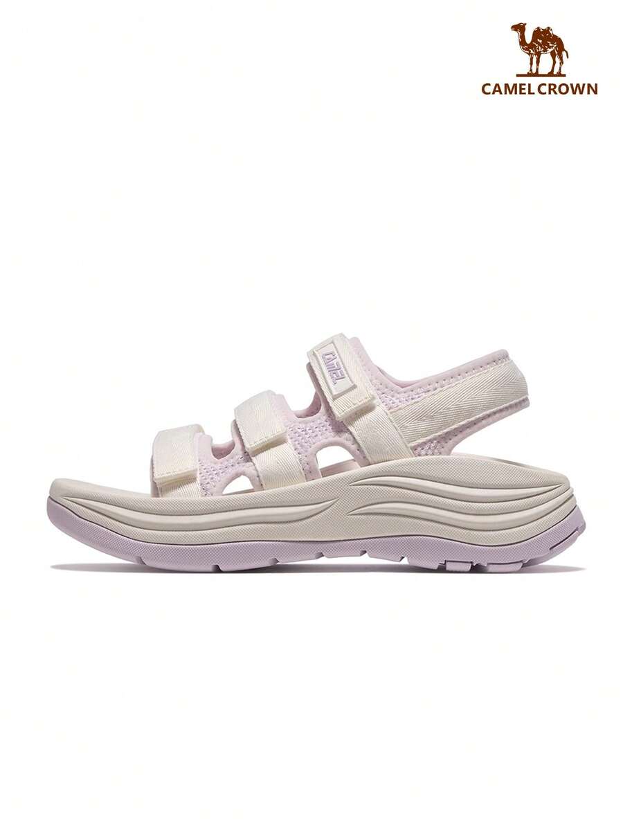 CAMEL CROWN Sandalias casuales para mujer, sandalias deportivas de moda de primavera/verano con ola, zapatos de playa con suela blanda antideslizante y cierre de gancho y bucle - Blanco lechoso/púrpura iris - Ver 1