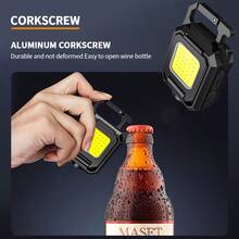 1 pieza Mini linterna LED con llavero, luz COB doble, recargable por USB, luz de trabajo con imán, batería incorporada - Multicolor - Ver 10