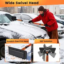 COSTWAY 2 In 1 Extendable Snow Shovel, 41" Ice Scraper For Car Windshield, 180° Rotation Head, Non-Slip EVA Grip, Retractable Aluminum Rod, 3 Adjustable Sizes Snow Kit For Cars, Trucks, SUVs, Vehicle, Black - A - View 4